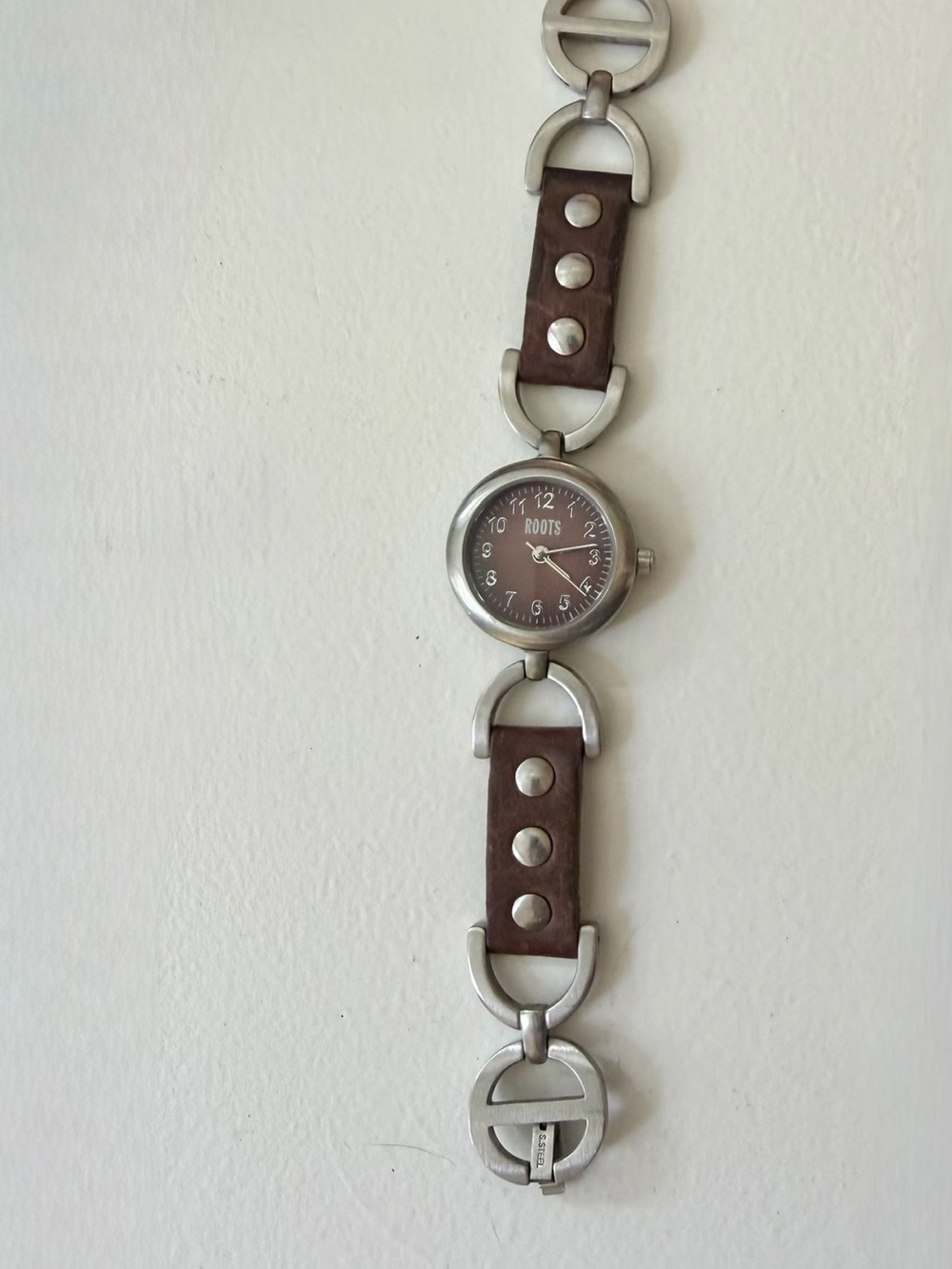 Roots Brown Leather Strap Watch with Silver-Tone Hardware